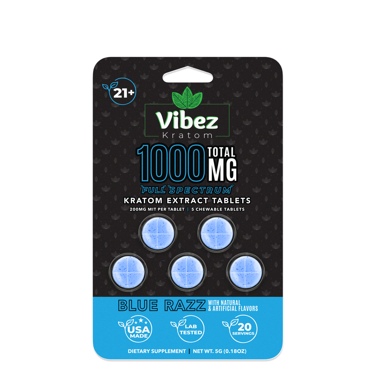 Vibez Kratom Tablets – 1000mg – Blue Razz