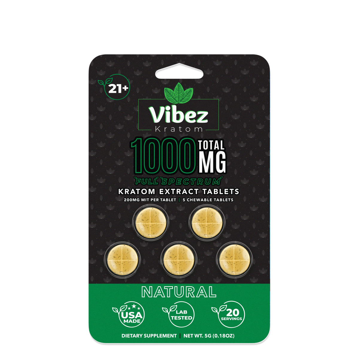 Vibez Kratom Tablets – 1000mg – Natural Flavor