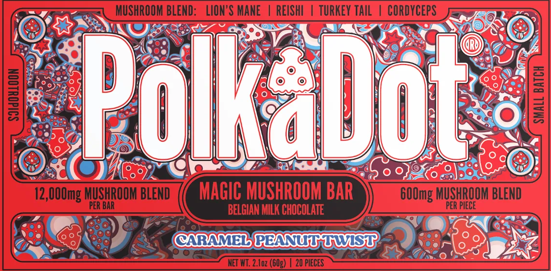 Polka Dot Mushroom Bar Caramel Peanut Twist