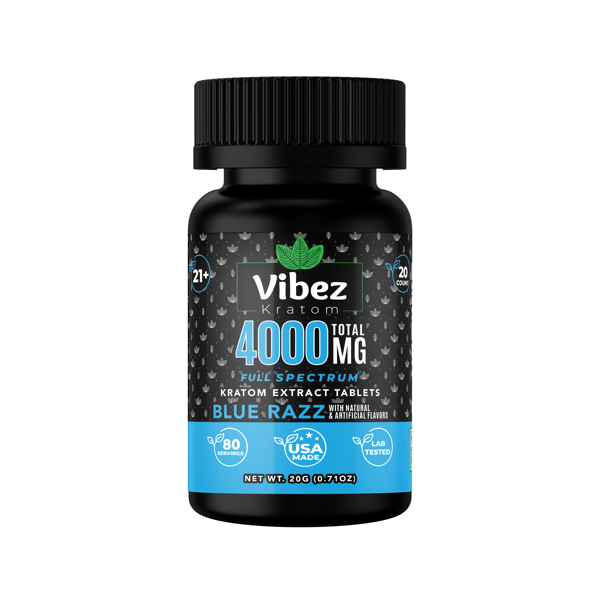 Vibez Kratom Extract 4000mg Tablets - Blue Razz