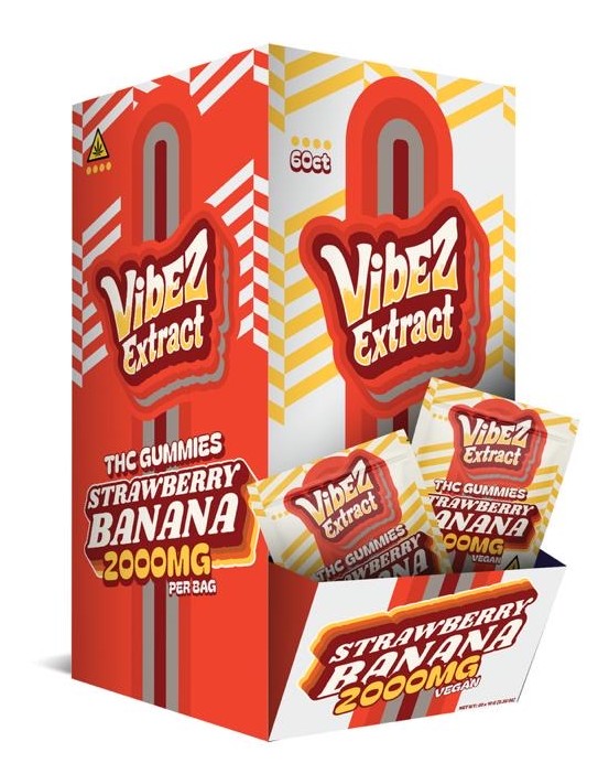 Vibez Extract THC Gummies 60ct 2000mg Strawberry Banana