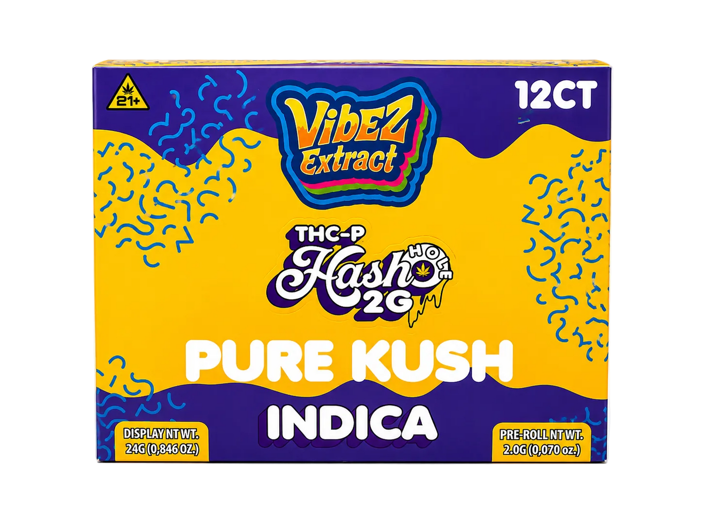 Vibez Extract THCp Pre-roll 2g Hash hole Pure Kush 12ct Box - Indica