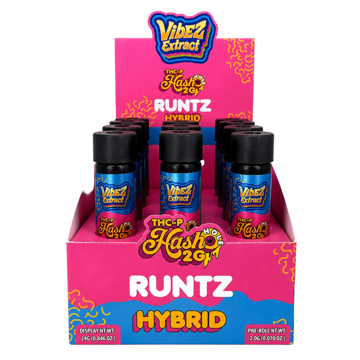Vibez Extract THCp Pre-roll 2g Hash hole Runtz 12ct Box - Hybrid