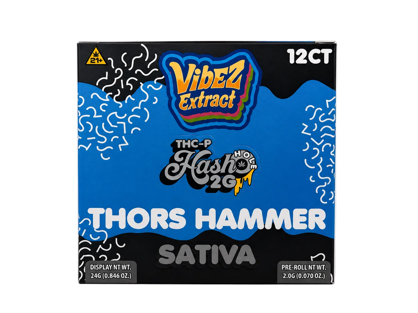 Vibez Extract THCp Pre-roll 2g Hash hole Thors Hammer 12ct Box - Sativa