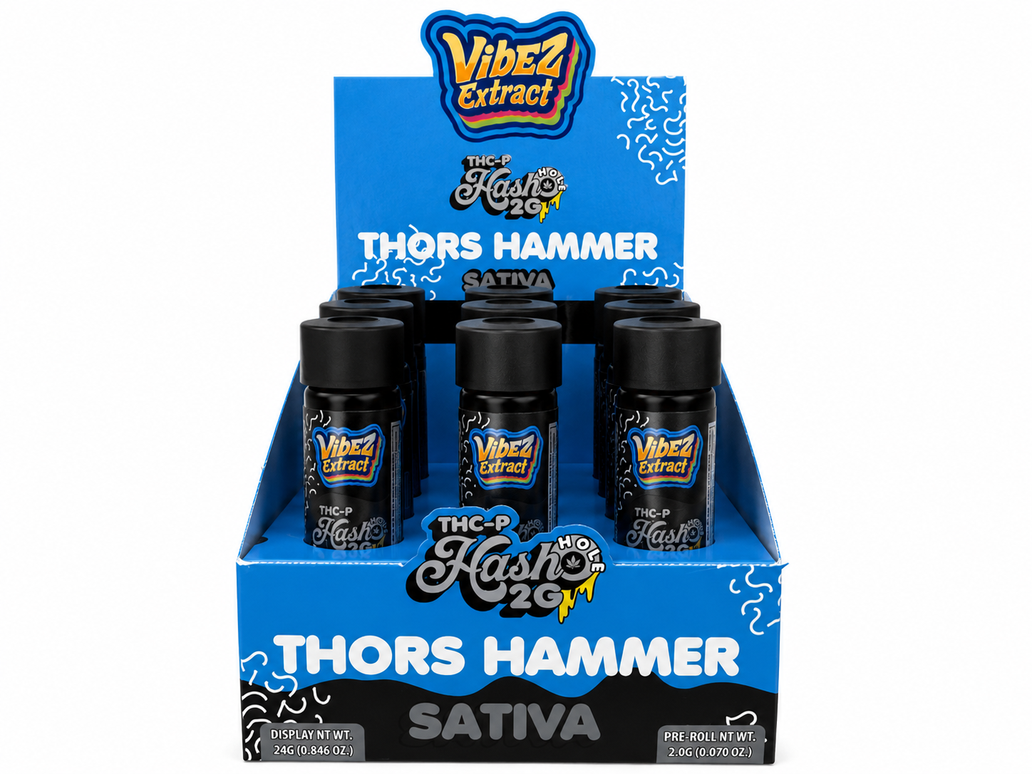Vibez Extract THCp Pre-roll 2g Hash hole Thors Hammer 12ct Box - Sativa