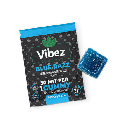 Vibez Kratom Gummy 50 MIT Blue Razz