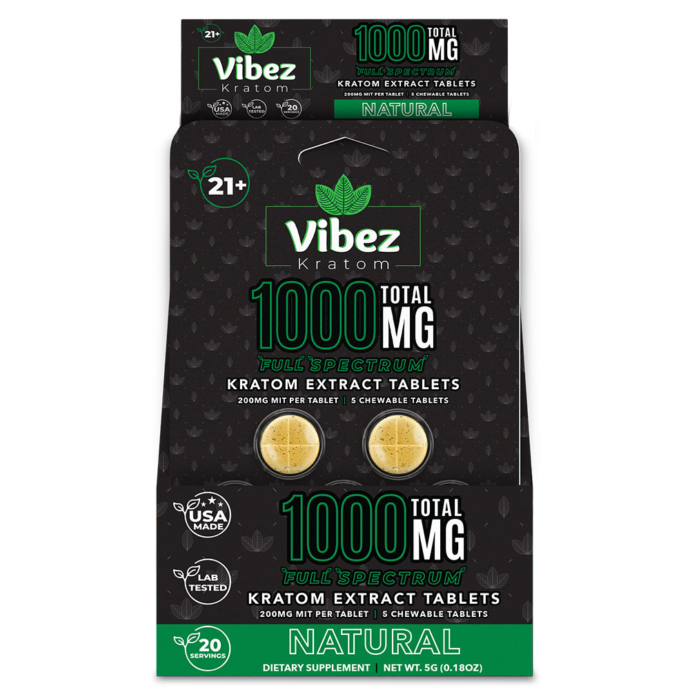 Vibez Kratom Natural 5 Count Blister Card 1000MG - 10 Pack