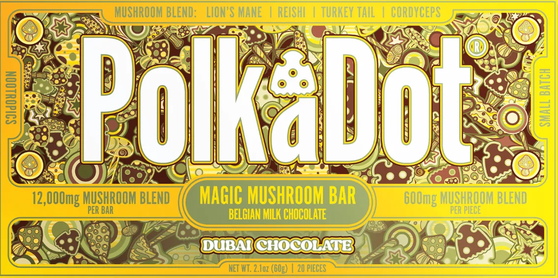 Polka Dot Mushroom Bar Dubai Chocolate